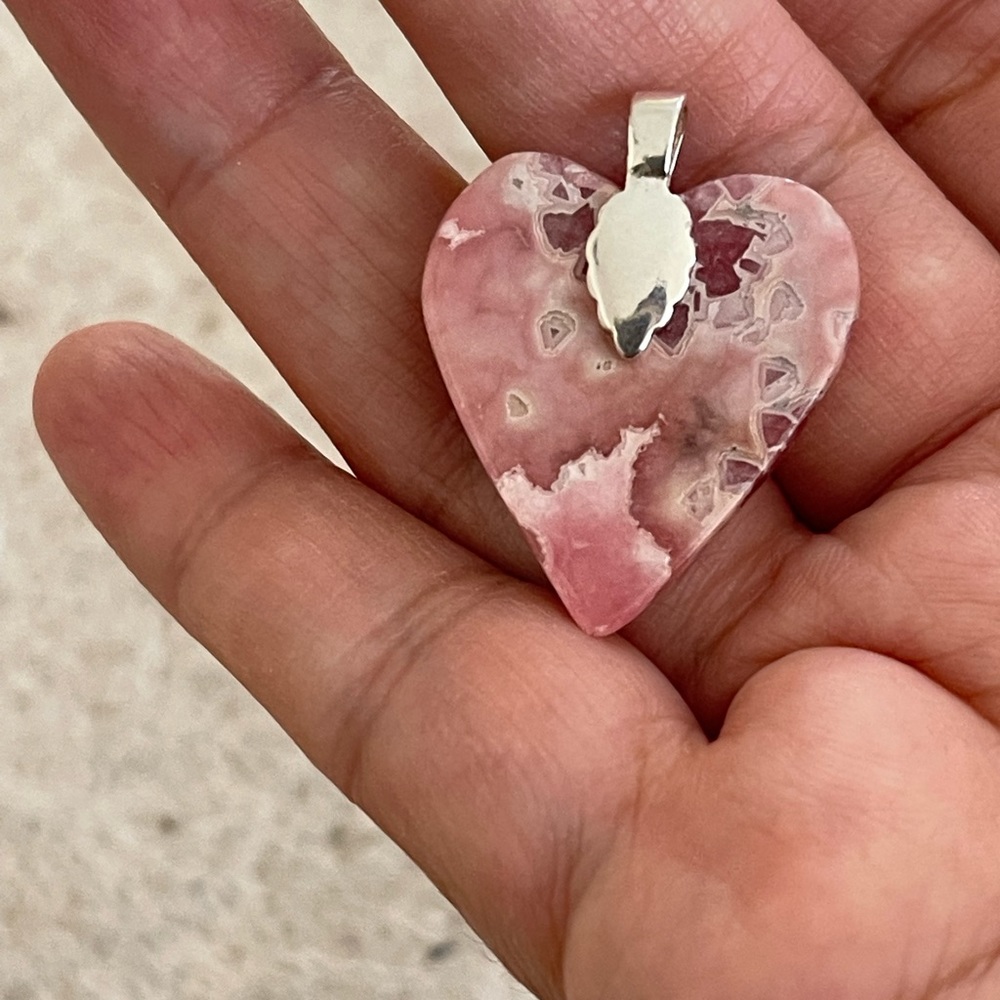 Rhodochrosite heart & 925 S-plated pendant & chain - Picture 6 of 9